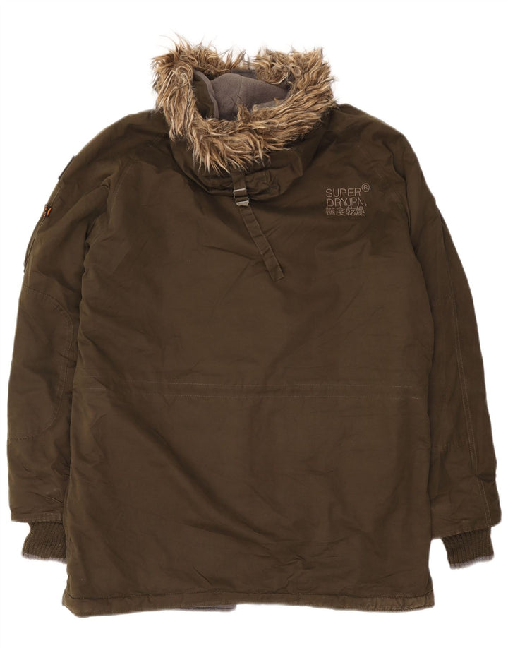 Jaqueta Parka masculina Superdry com capuz Reino Unido 42 XL cáqui poliéster