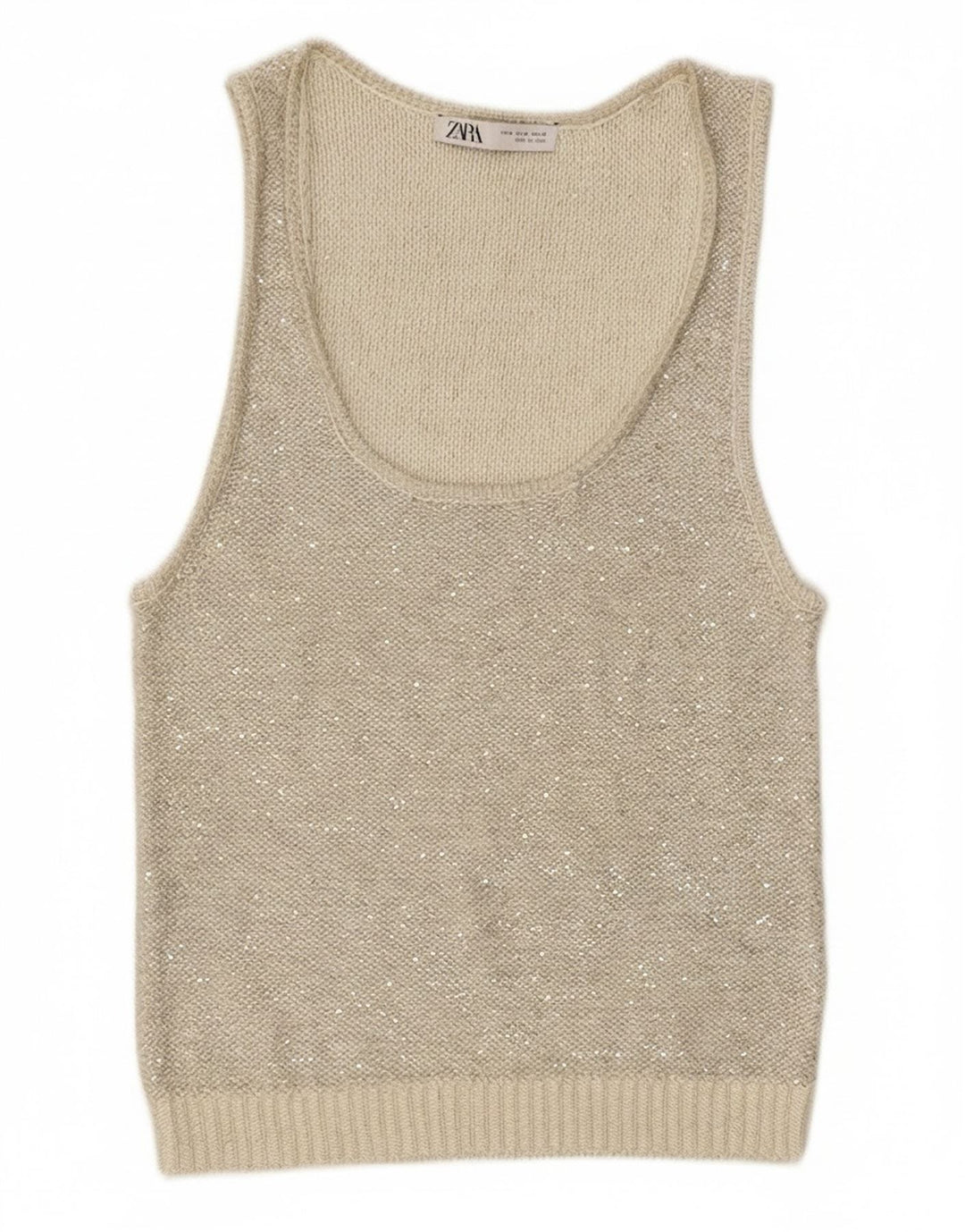Zara Womens Knit Vest Top UK 12 Poliéster Cinza Médio