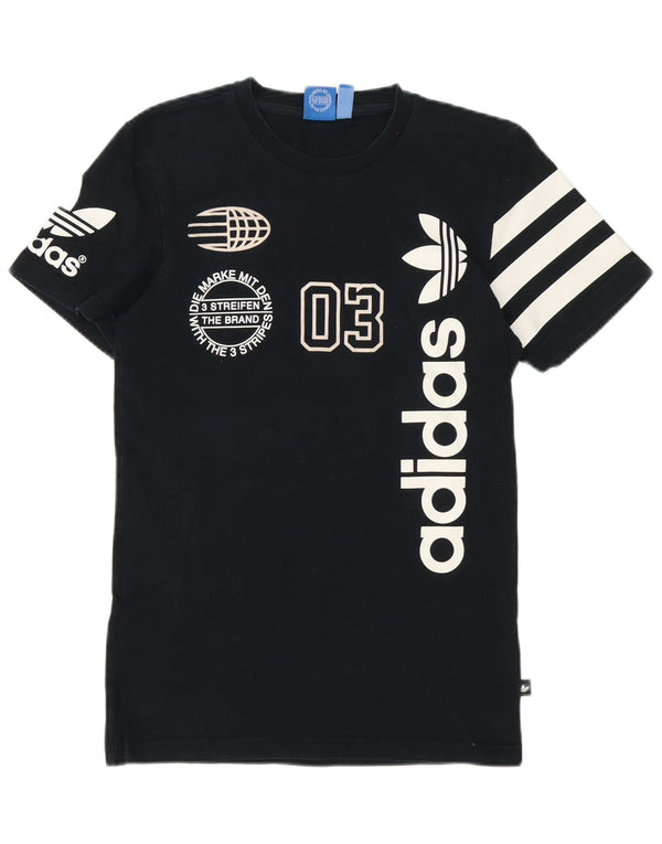 Adidas Mens Graphic T-Shirt Top Pequeno Algodão Preto