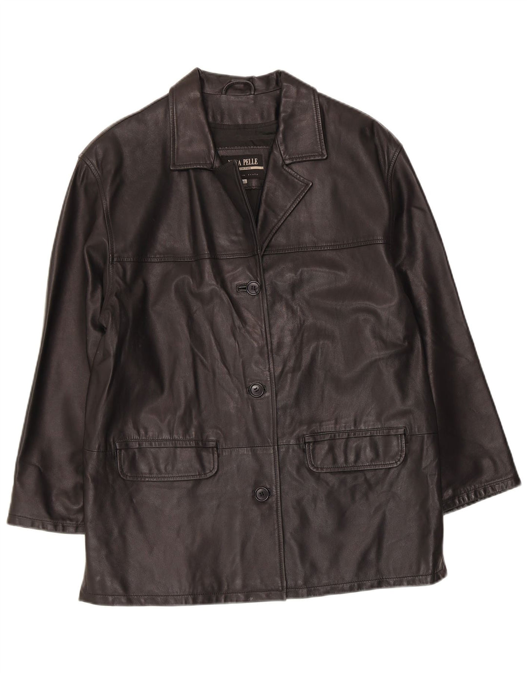 Jaqueta de couro feminina vintage IT 46 grande couro preto