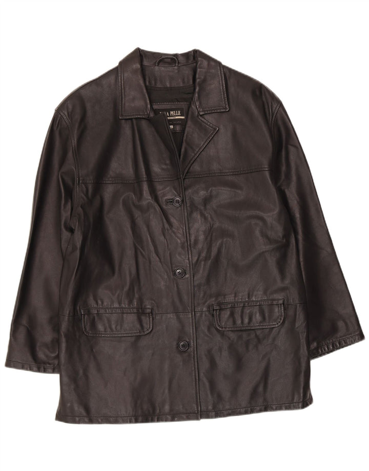 Jaqueta de couro feminina vintage IT 46 grande couro preto