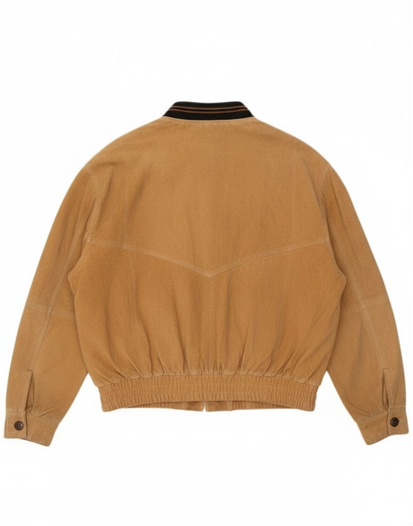 Jaqueta bomber masculina vintage de camurça Reino Unido 42 XL couro bege