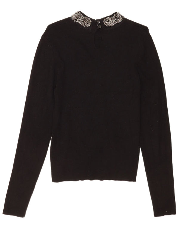 Top feminino Oasis de manga comprida UK 14 grande viscose preta