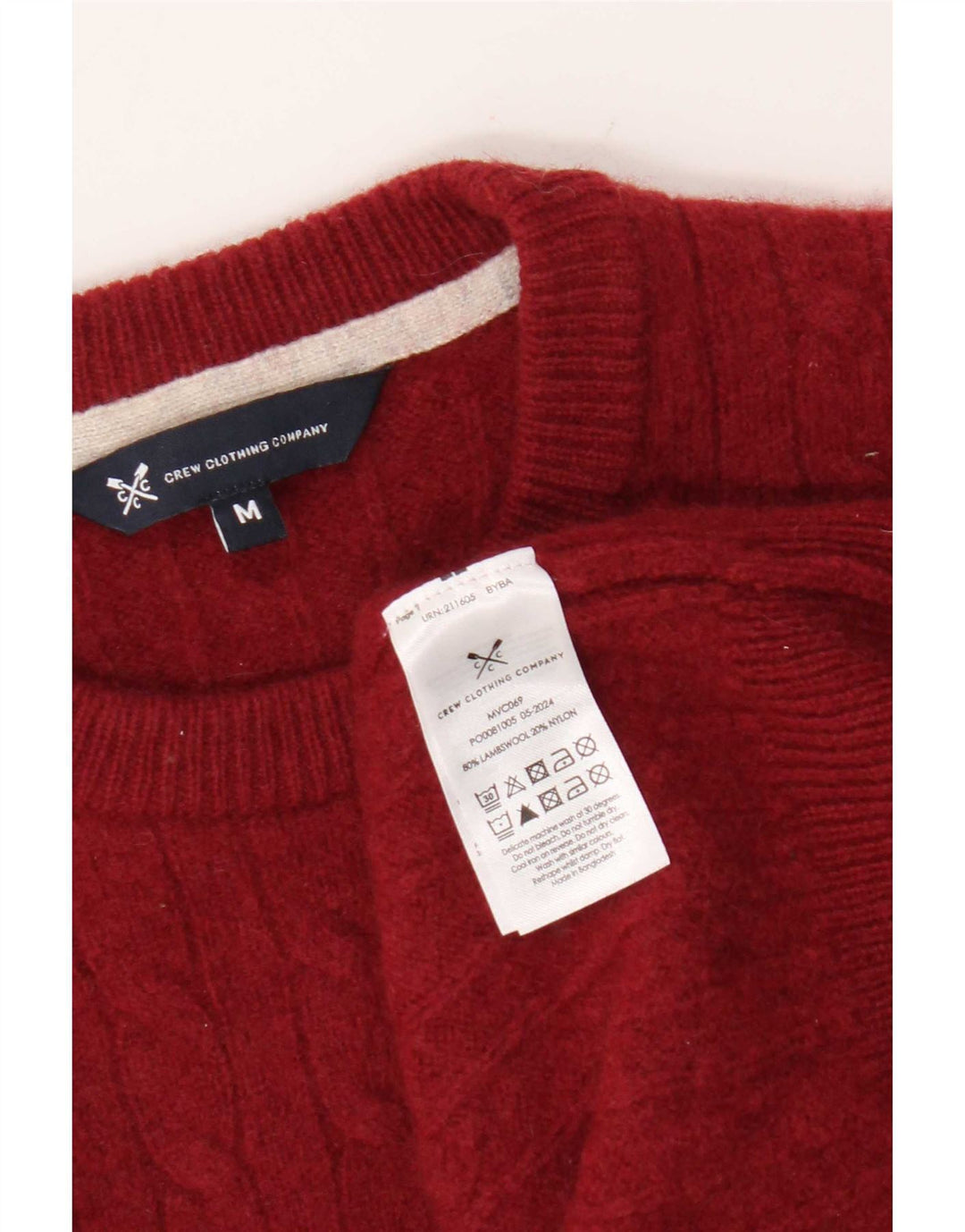 Crew Clothing Suéter masculino com gola em lã de cordeiro vermelho médio