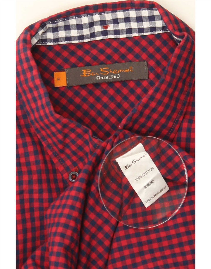 Camisa masculina Ben Sherman de algodão guingão vermelho médio