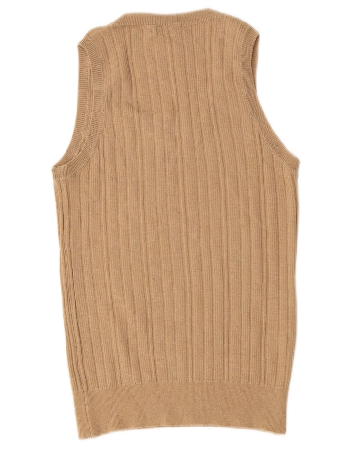 Blusa feminina sem mangas Benetton UK 12 lã bege médio