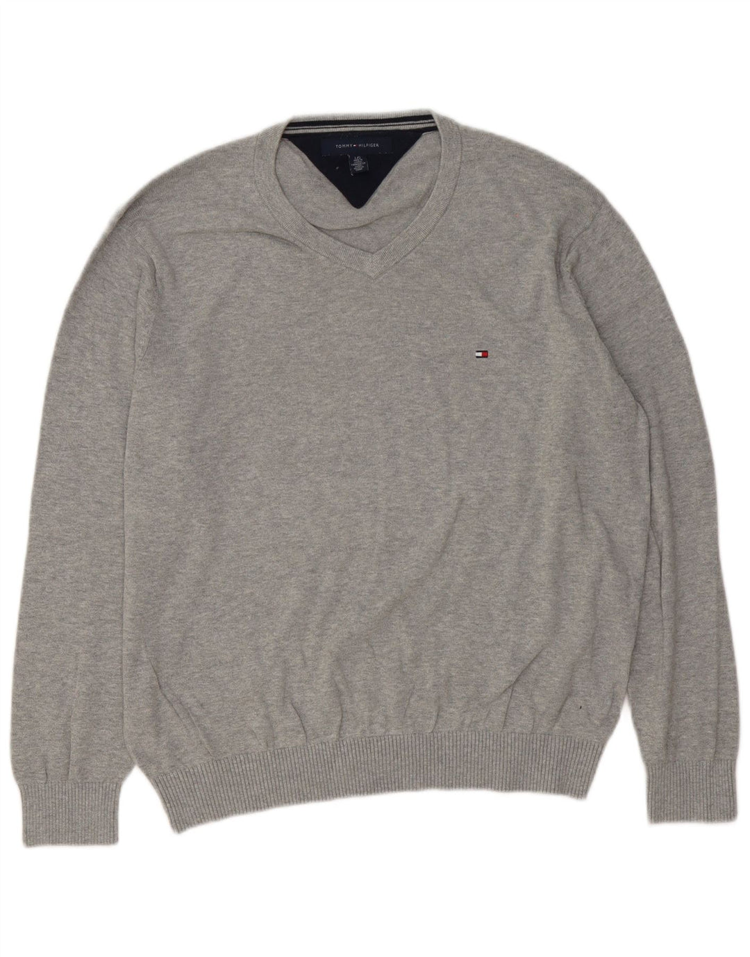 Suéter masculino Tommy Hilfiger com decote em V grande algodão cinza