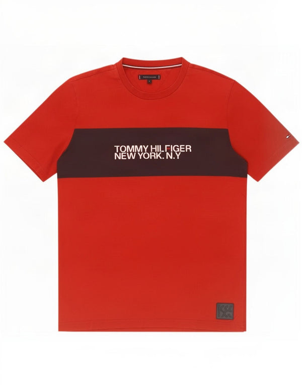 Camiseta masculina Tommy Hilfiger com estampa gráfica grande de algodão colorido vermelho