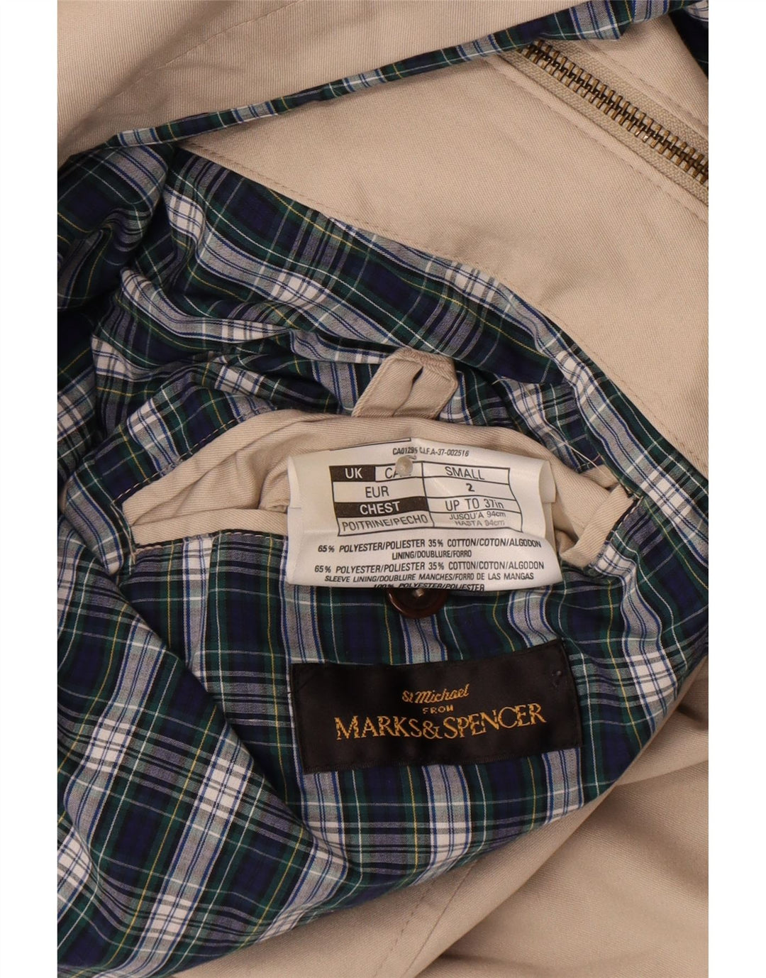 Jaqueta bomber masculina Marks & Spencer UK 36 poliéster bege pequeno