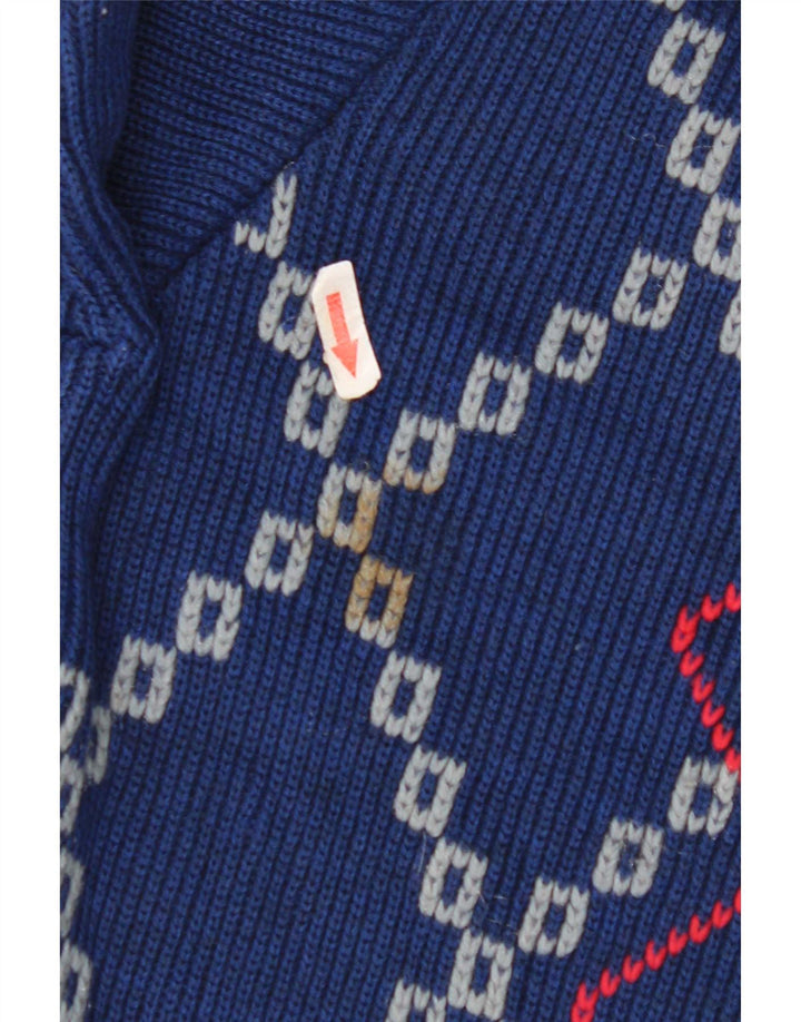 Suéter vintage masculino com gola redonda grande azul Argyle/Diamante