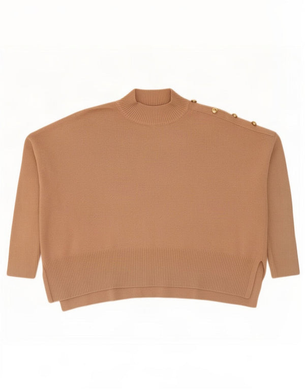 Suéter feminino Barbour de grandes dimensões com gola de tartaruga Reino Unido 8 pequeno algodão bege