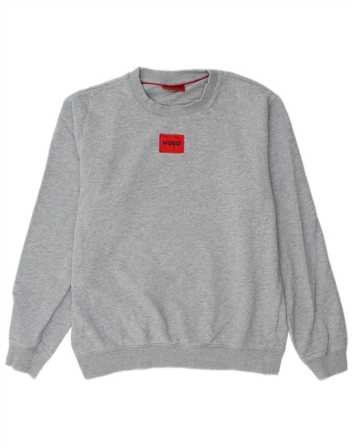 Hugo Boss moletom masculino jumper pequeno algodão manchado cinza