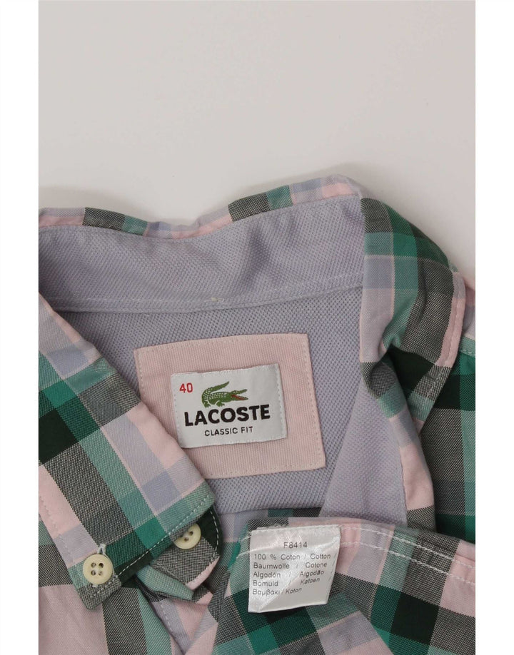 Camisa masculina Lacoste Classic Fit tamanho 40 algodão xadrez verde médio