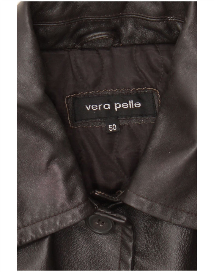 Casaco de couro feminino vintage IT 50 XL couro marrom