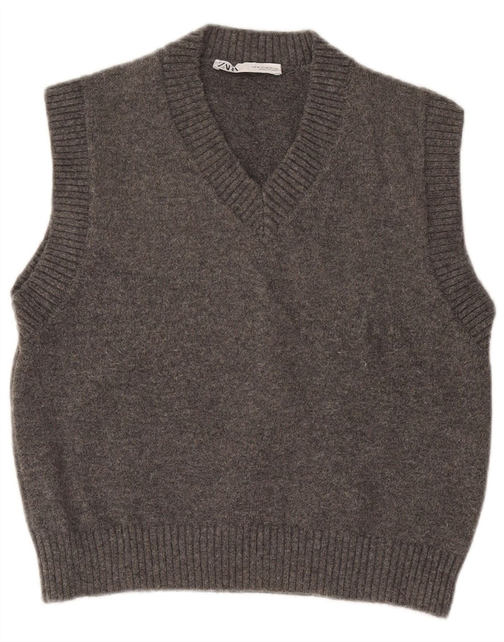 Zara Womens Vest Tank Top UK 14 Poliéster Cinza Médio