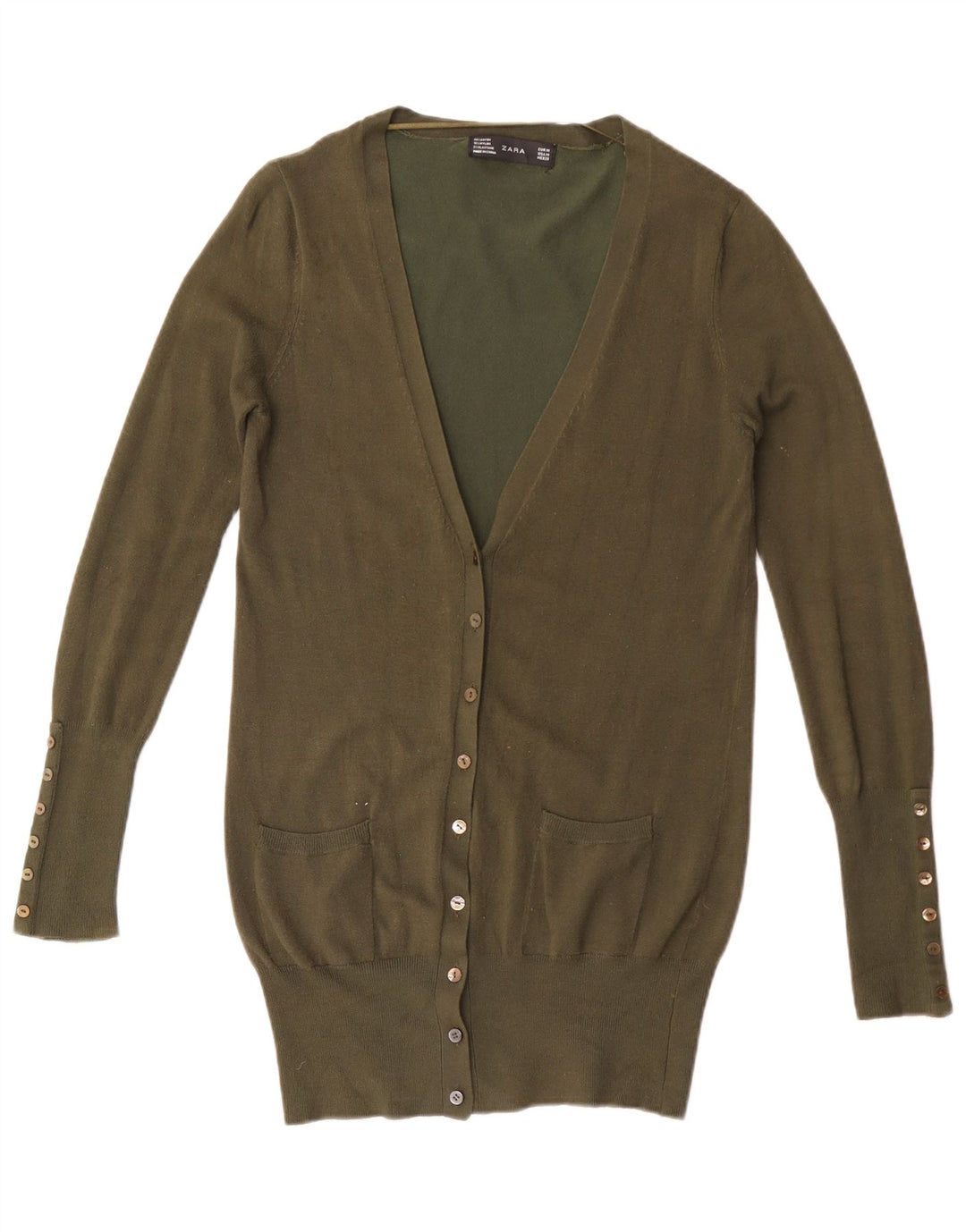 Suéter cardigã feminino Zara Longline UK 12 médio caqui rayon