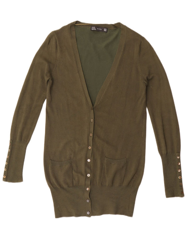 Suéter cardigã feminino Zara Longline UK 12 médio caqui rayon