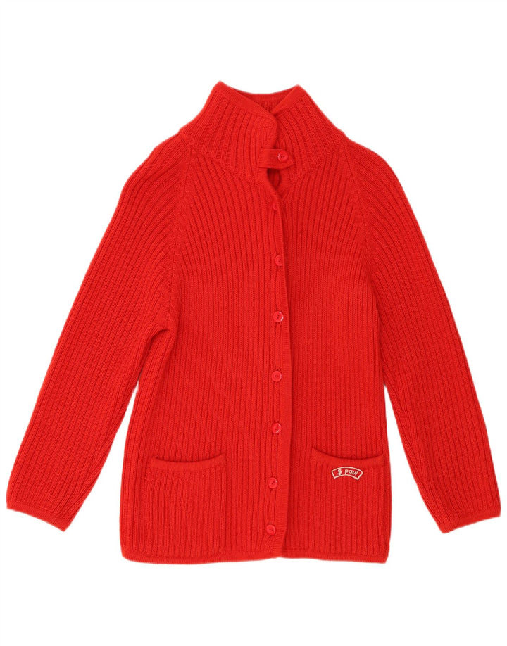 Suéter cardigã feminino vintage Reino Unido 10 lã vermelha pequena