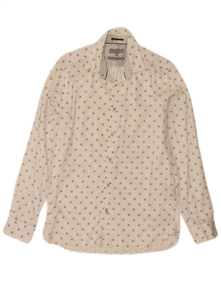 Camisa masculina Ted Baker com estampa abstrata tamanho 3 médio algodão branco