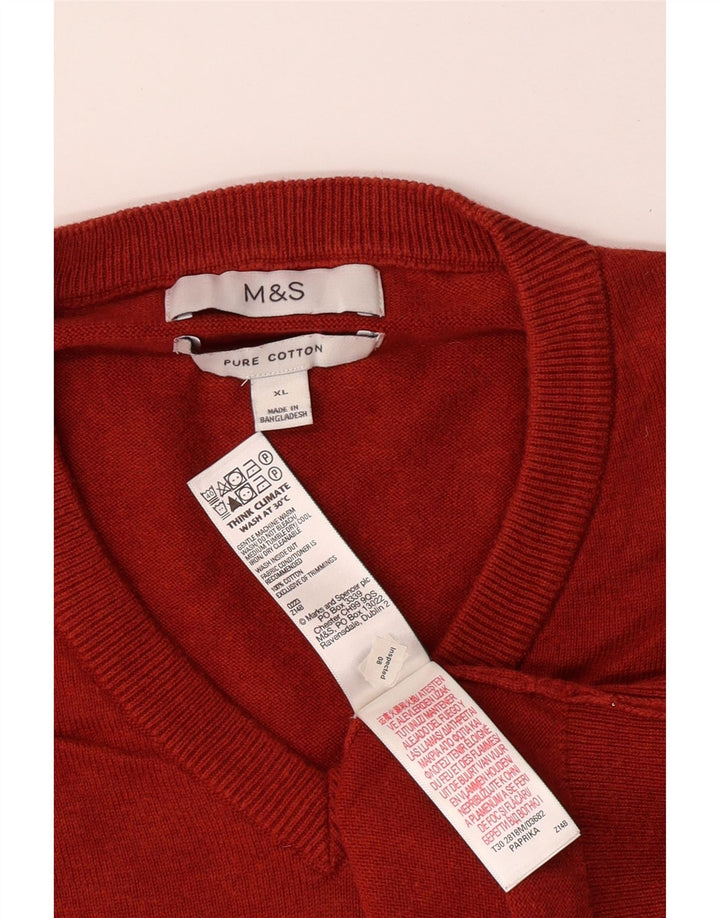 Suéter masculino MARKS & SPENCER com decote em V XL vermelho algodão clássico