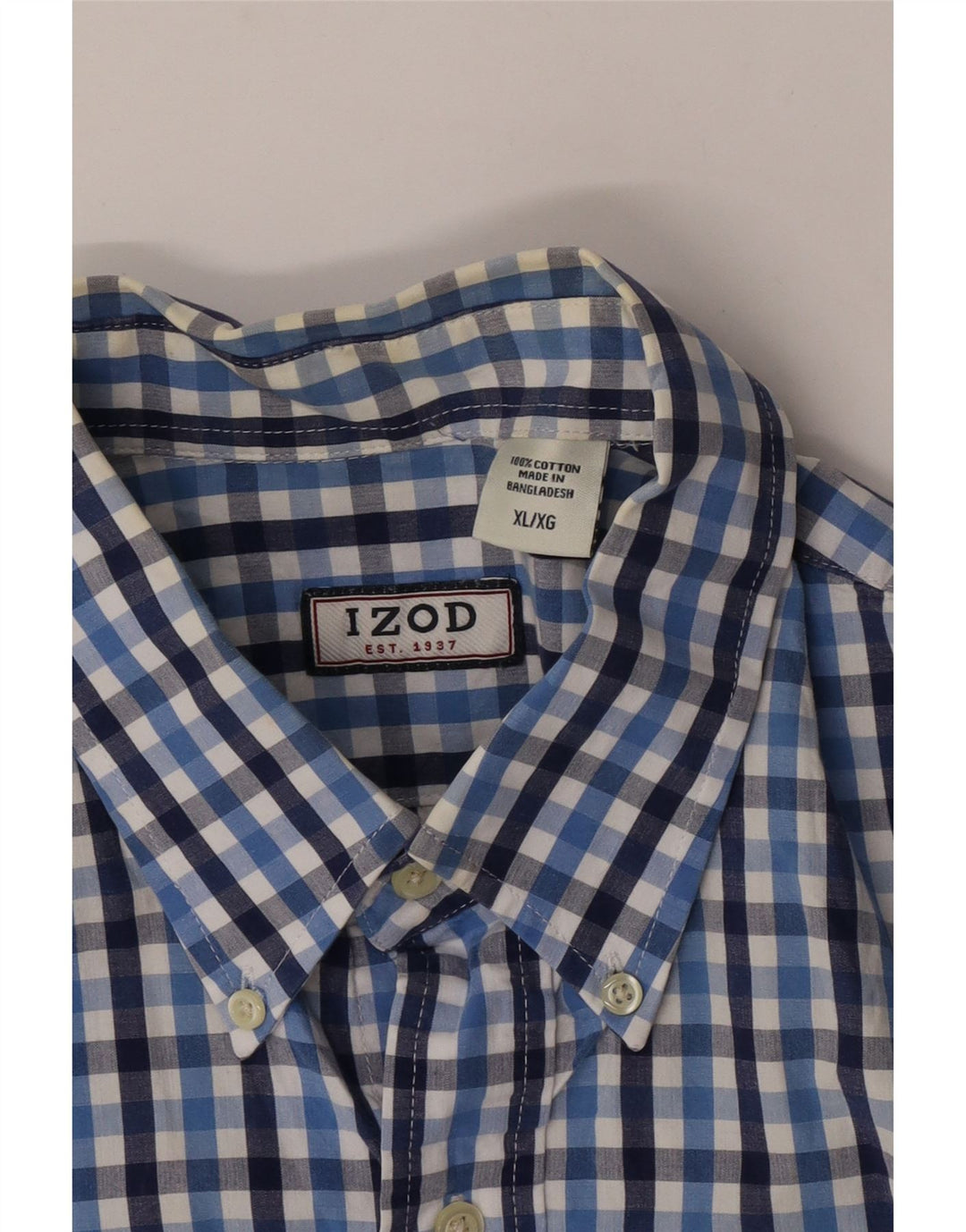 Camisa masculina de manga curta Izod XL azul algodão guingão