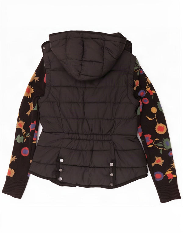 Jaqueta feminina acolchoada com capuz Desigual UE 42 grande algodão floral preto
