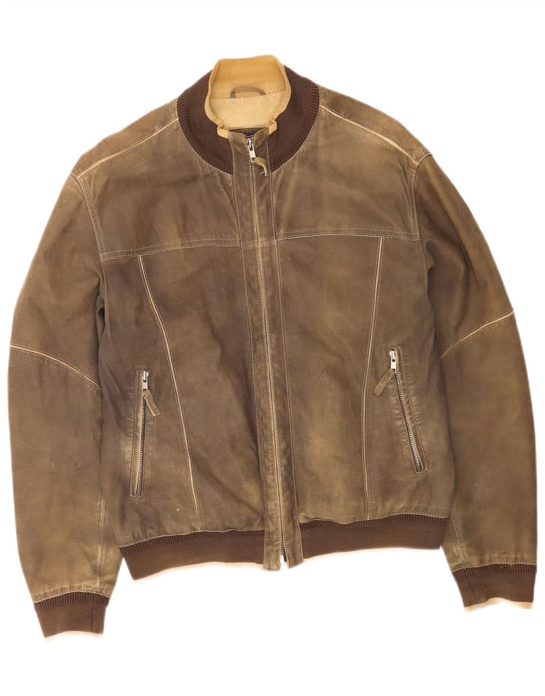 Jaqueta bomber masculina de couro Gimo UK 40 grande marrom