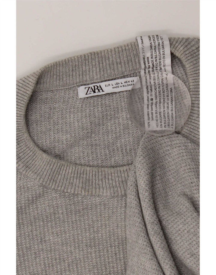 Zara Suéter masculino com gola redonda grande cinza