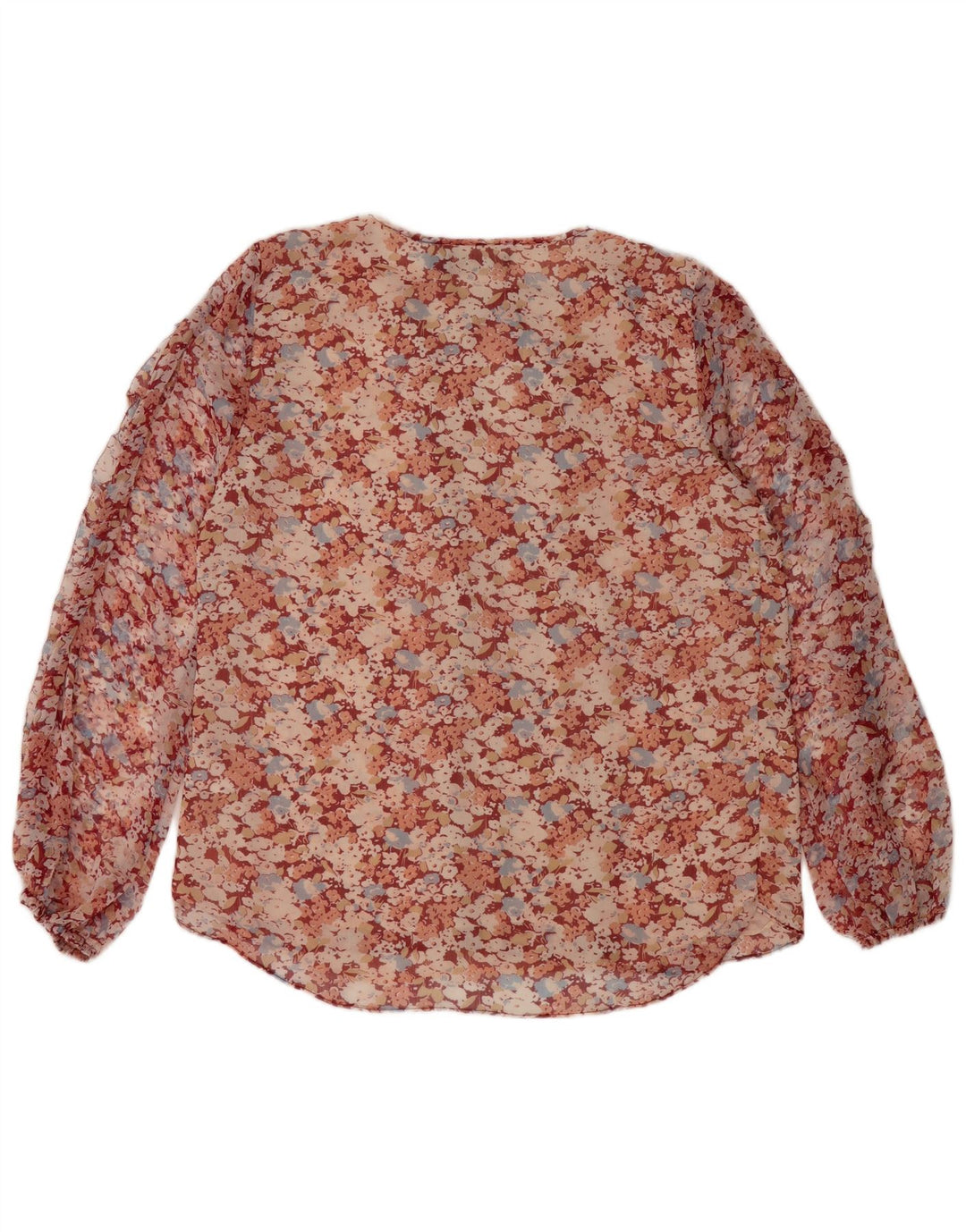 Blusa feminina Ralph Lauren transparente Reino Unido 16 grande poliéster floral vermelho