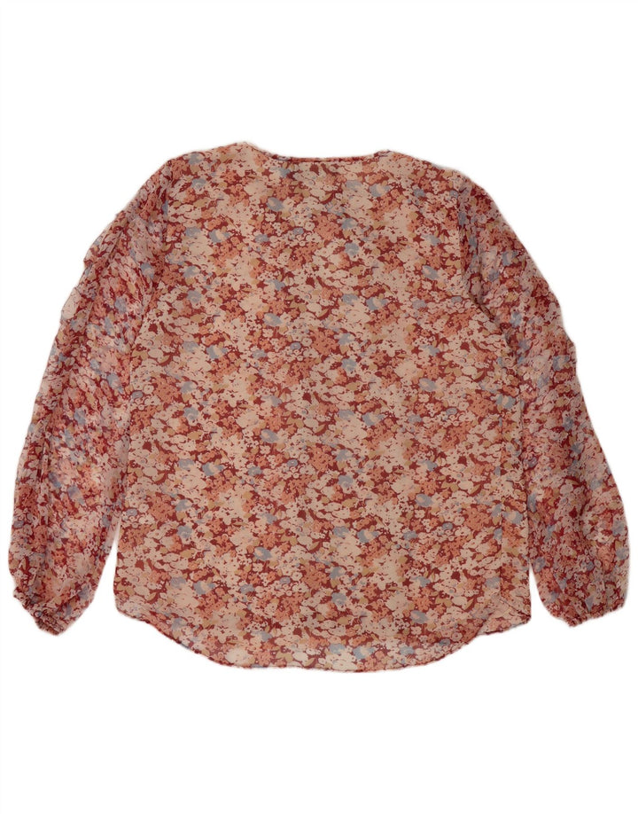 Blusa feminina Ralph Lauren transparente Reino Unido 16 grande poliéster floral vermelho