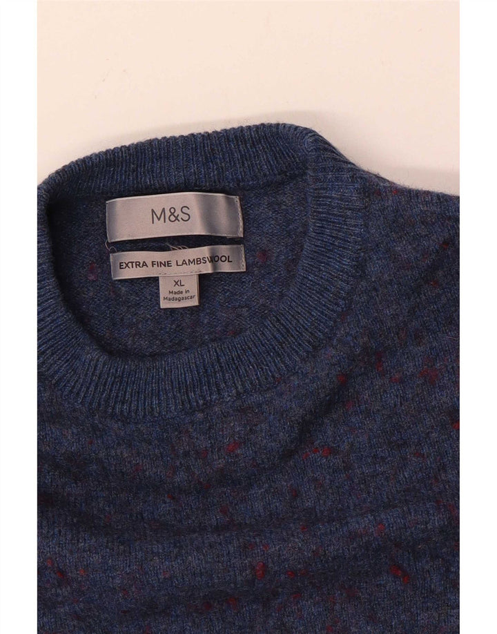 Suéter masculino Marks & Spencer com gola redonda XL de lã manchada azul