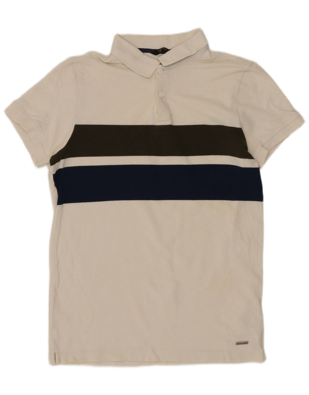 Camisa polo masculina Massimo Dutti pequena off white algodão colorblock