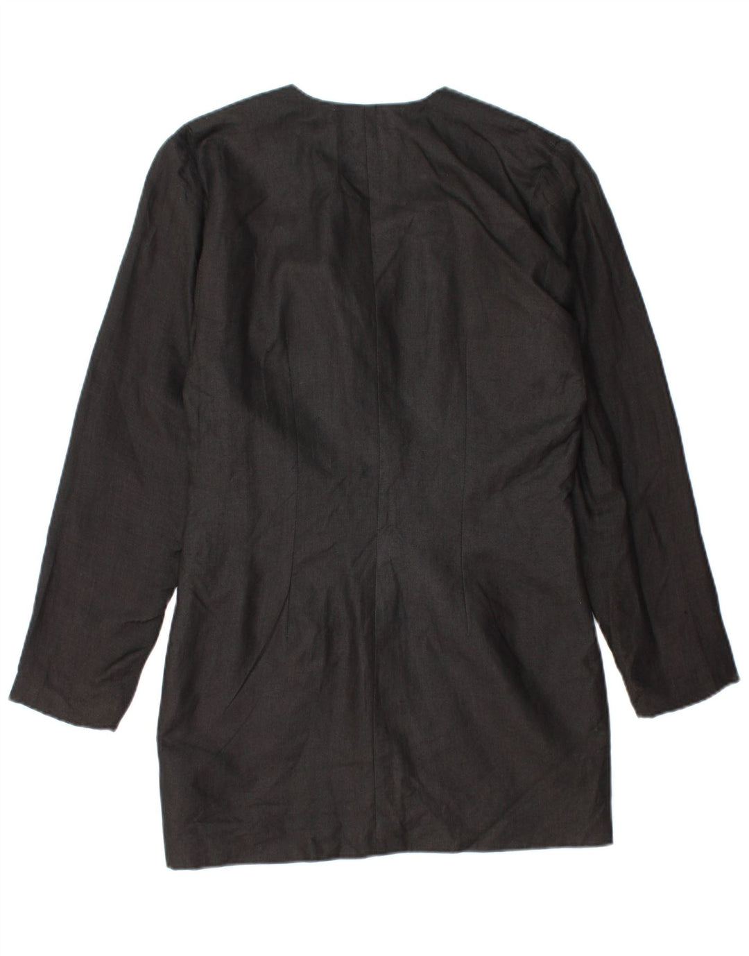 Jaqueta Blazer Feminina Vintage Longline 1 Botão Reino Unido 14 Linho Preto Médio