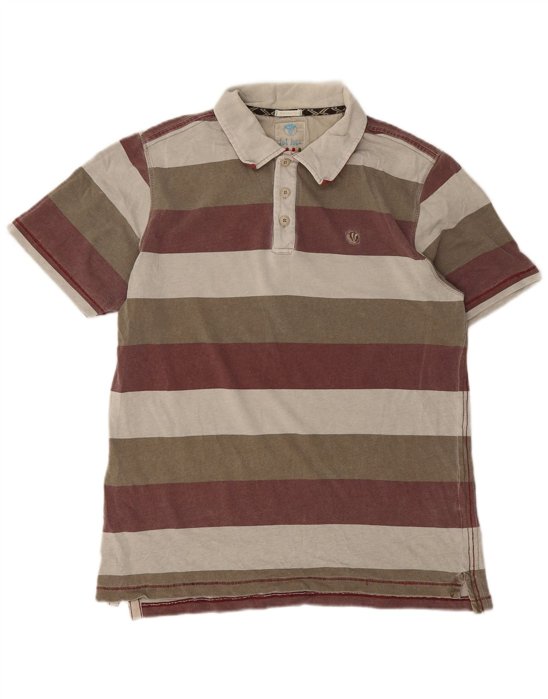 Camisa polo masculina Fat Face de algodão listrado multicolorido médio
