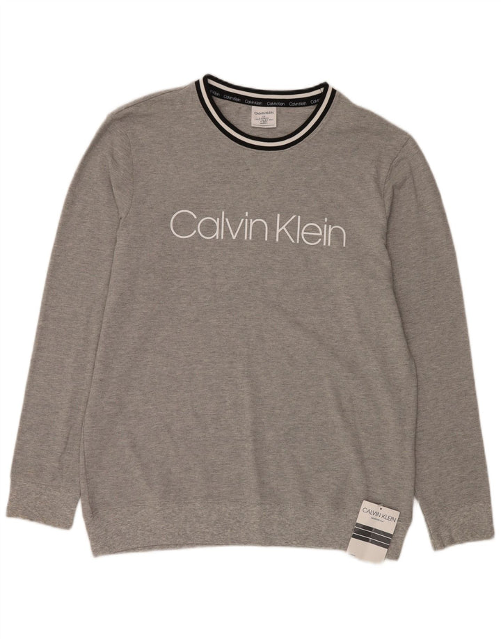 Suéter masculino Calvin Klein com gola redonda e listrado cinza grande