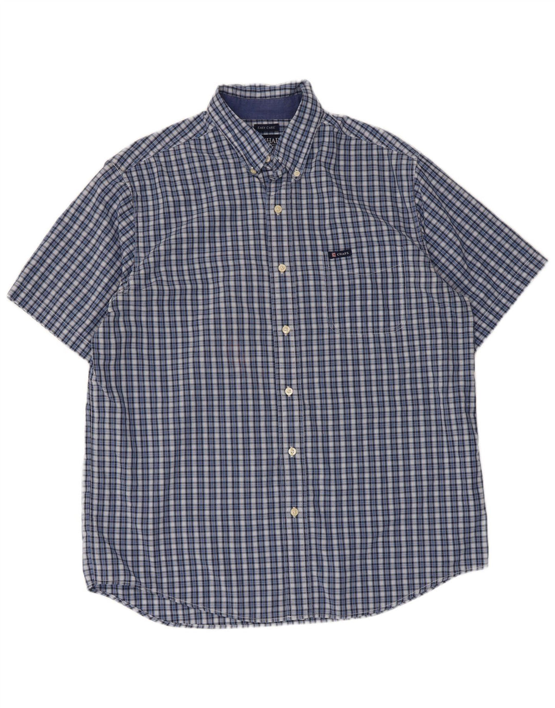 Camisa masculina de manga curta Chaps Easy Care de algodão xadrez azul grande