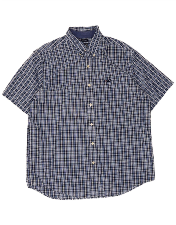 Camisa masculina de manga curta Chaps Easy Care de algodão xadrez azul grande