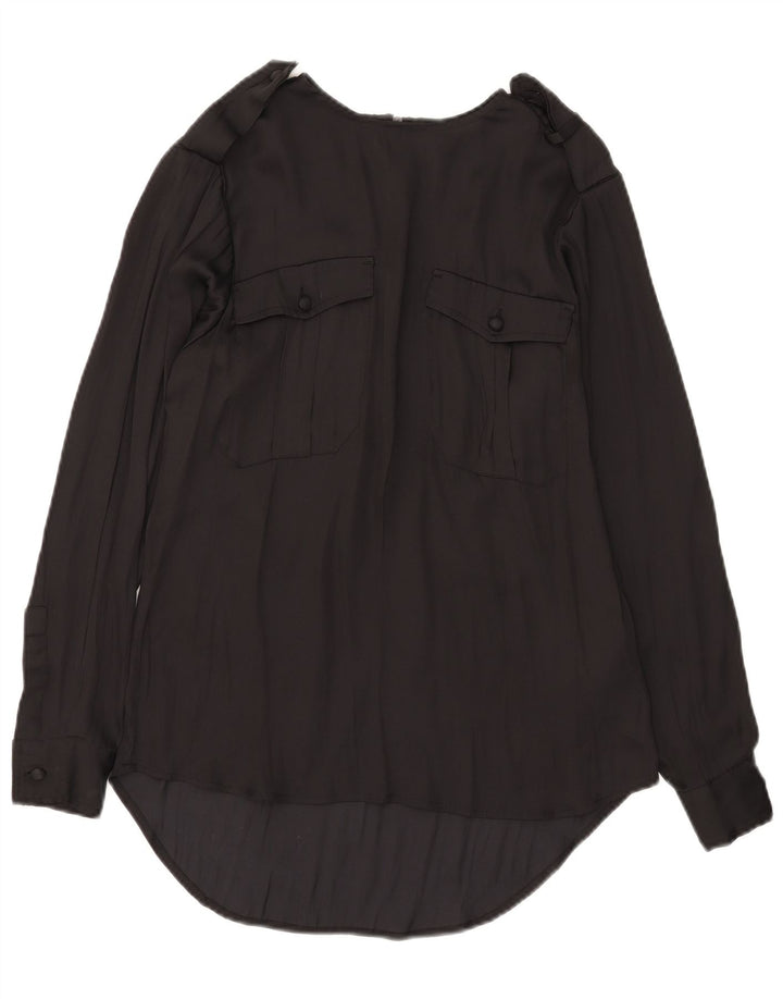 Replay blusa feminina oversized manga comprida top UK 2 2XS poliéster preto