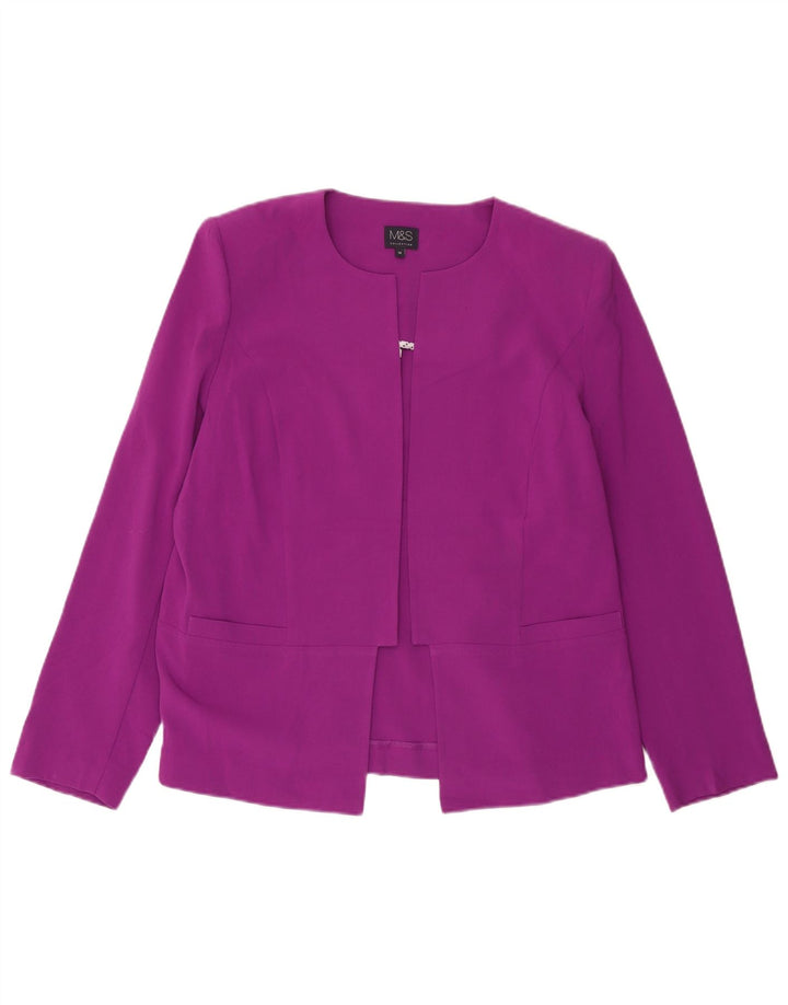 Jaqueta Blazer aberta feminina Marks & Spencer Reino Unido 16 grande poliéster roxo