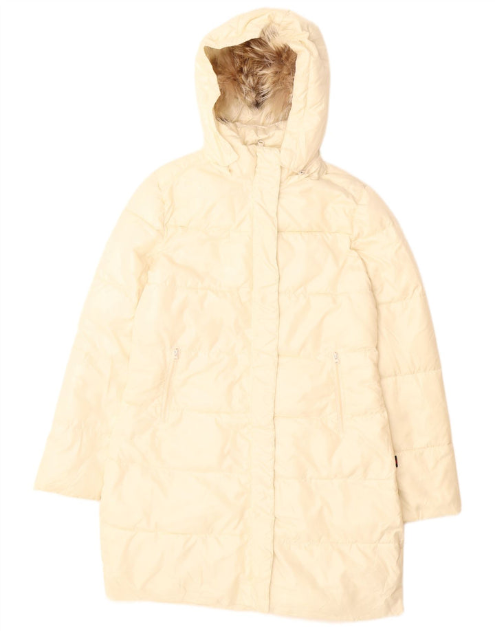 Casaco acolchoado com capuz feminino Kappa UK 12 médio off white poliéster