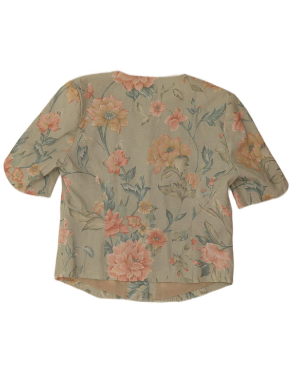 Jaqueta blazer feminina Clover manga curta com 3 botões Reino Unido 12 verde médio floral