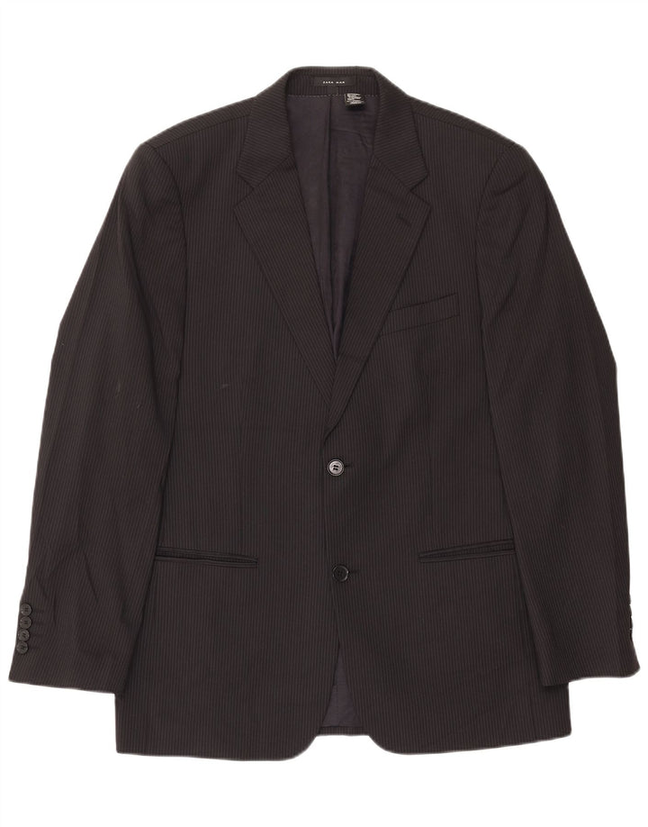 Jaqueta blazer masculina Zara com 2 botões EU 50 lã listrada preta média