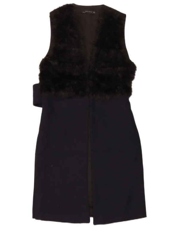 Vestido feminino Zara com bainha sem mangas Reino Unido 10 pequeno azul marinho lã colorblock