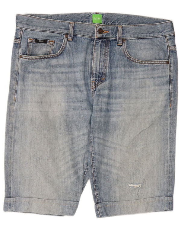 HUGO BOSS Shorts jeans masculino desgastado W36 grande azul