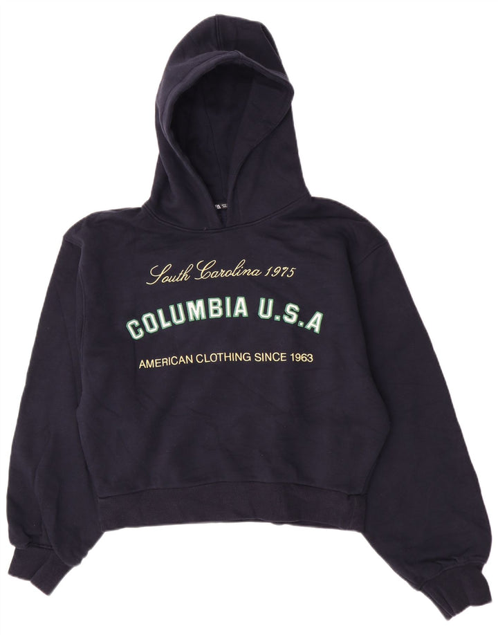 Zara Womens Graphic Hoodie Jumper UK 14 Médio Azul Marinho