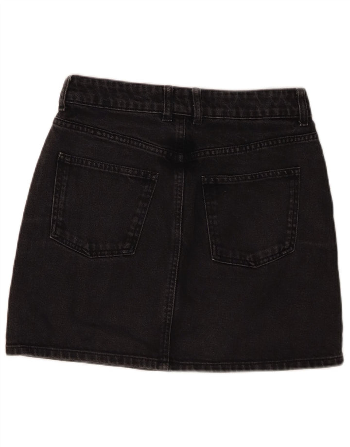 Saia jeans feminina TOPSHOP UK 10 pequena W26 algodão preto