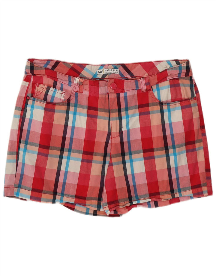 LEE Shorts feminino casual de ajuste natural EUA 16 2XL W38 algodão xadrez vermelho