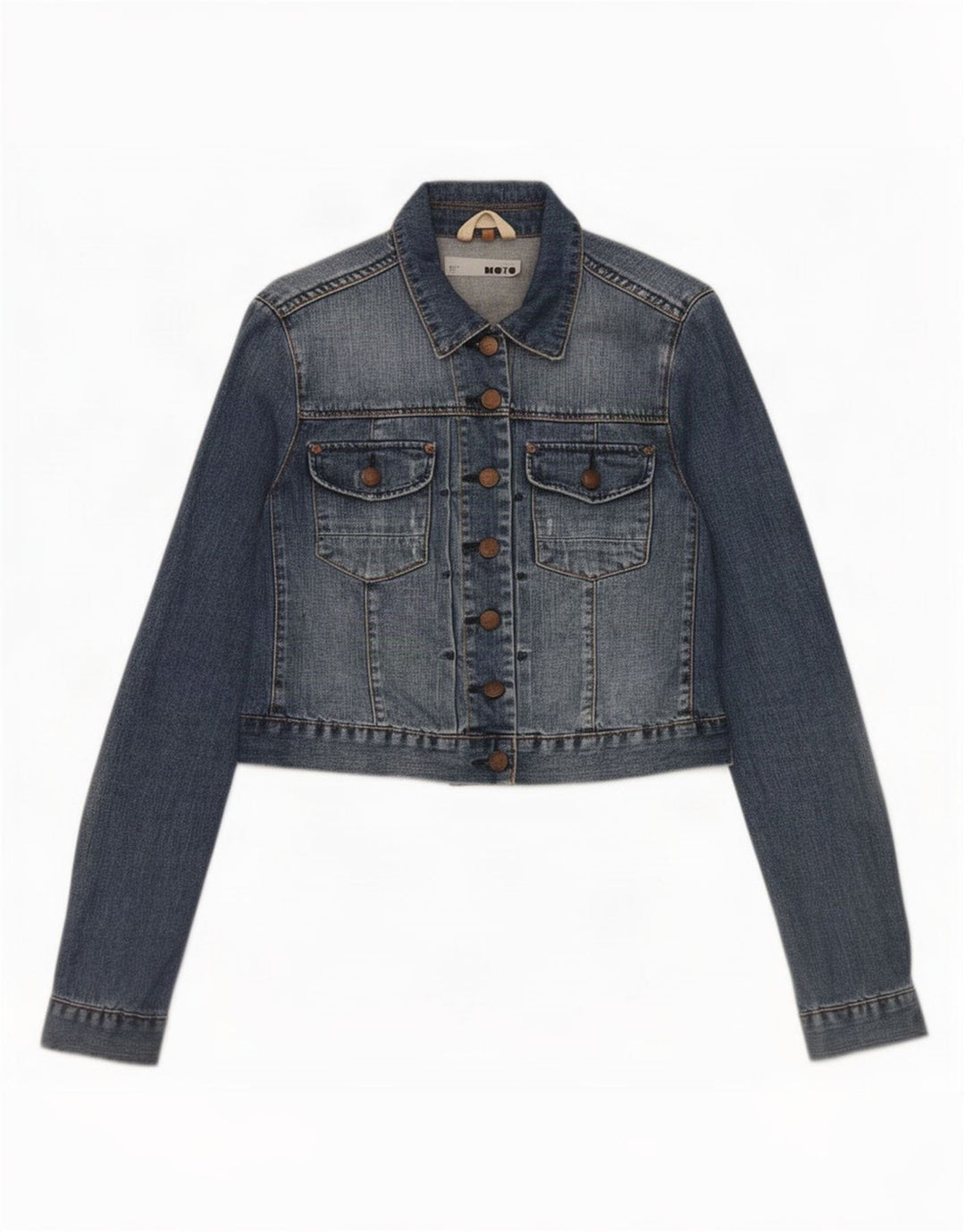 Jaqueta jeans feminina Topshop UK 12 algodão azul médio