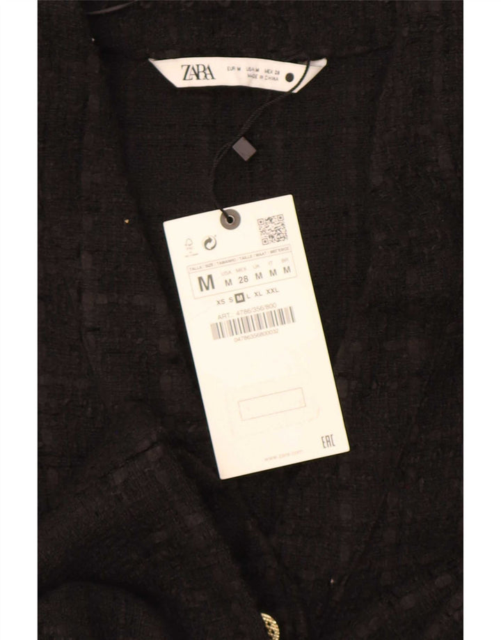 Jaqueta blazer feminina Zara com 6 botões Reino Unido 14 poliéster xadrez preto médio