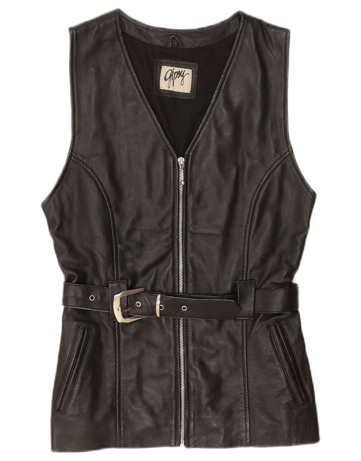 Colete de couro feminino Gipsy UK 12 couro preto médio